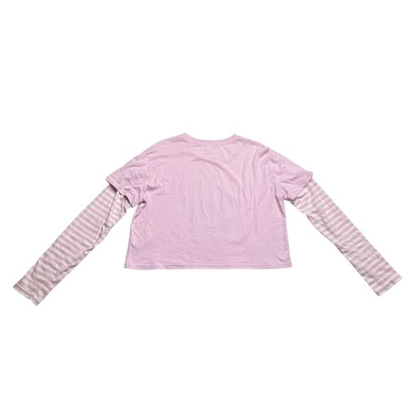 Sweet Society Skeleton Pink Stripe Twofer Long Sleeve T Shirt Trick or Treat L - Picture 8 of 14